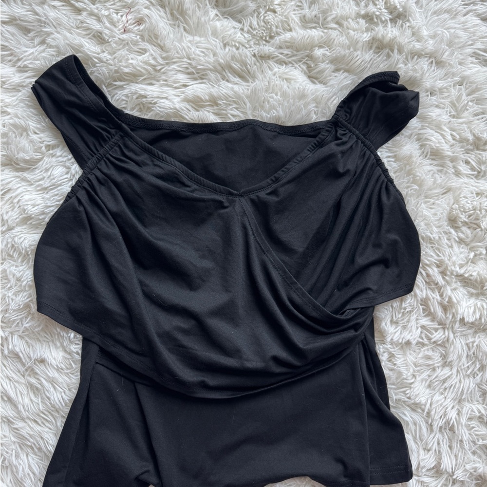 SHEIN Black Asymmetrical Ruched top